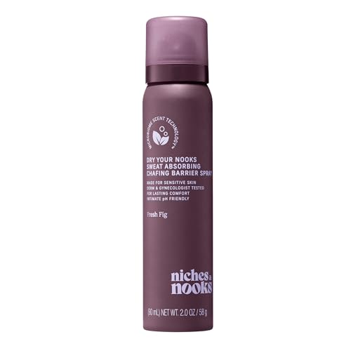 Niches & Nooks Sweat Absorbing Anti Chafing Barrier Body Spray for Women - Fresh Fig - Intimate pH Balanced Feminine Spray Relief For Thighs & Skin - Travel Size - Vegan + Phthalate Free - 2oz