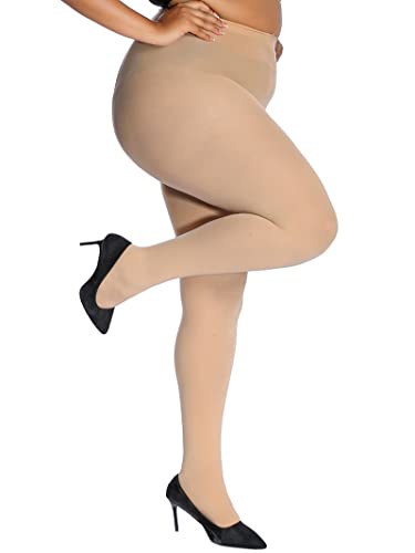 Image of HONENNA Queen Plus Size Tights Semi Opaque Control Top High Waist Stockings Nylons Pantyhose for Women 1X 2X 3X 4X 5X 6X