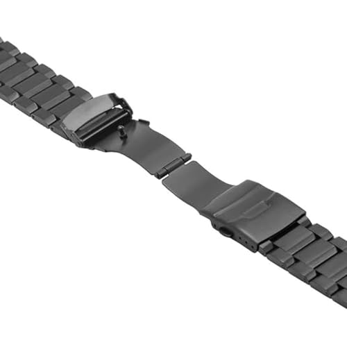 SINAIKE Brush Matte Finish Metal Watch Band Stainless Steel Bracelet Straps 18mm/20mm/22mm/24mm Double Buckle Black or Silver