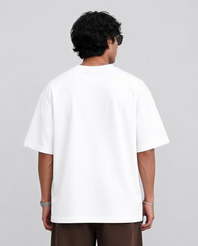 Image of PeaceOut Oversized T Shirt for Men | 240 GSM Heavyweight Cotton T Shirt | Drop Shoulder Oversized Tshirt for Men | Baggy Loose Fit Streetwear Round Neck Half Sleeve Casual Wear