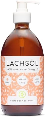 Wolfsbacher Natur Lachsöl Hund 500 ml mit Omega 3 EPA & DHA | Omega-Kraft für deinen Hund: Norwegisches Lachsöl für Haut & Fell ideal zu BARF und auch für Katzen geeignet