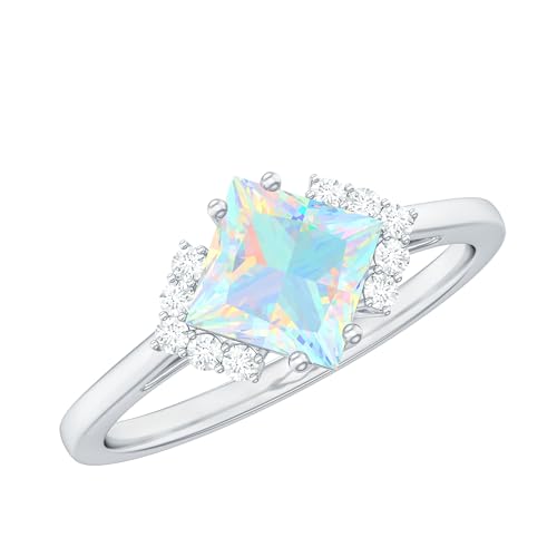 Natural Opal 5mm Princess Cut Engagement Ring for Women, AAA Quality, Opal Diamond Ring (Ready to Gift)