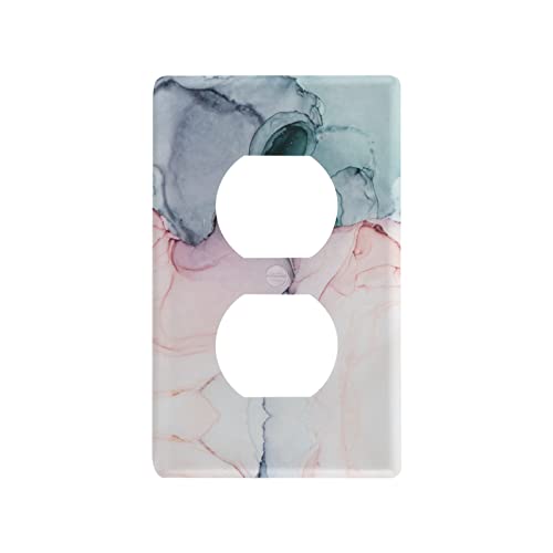 Turquoise Pink Marble Texture Abstract Liquid Ink Paint Duplex Outlets Print Toggle Wall Plate, Switch Plate Cover for Living Room Bedroom Bathroom Office and School