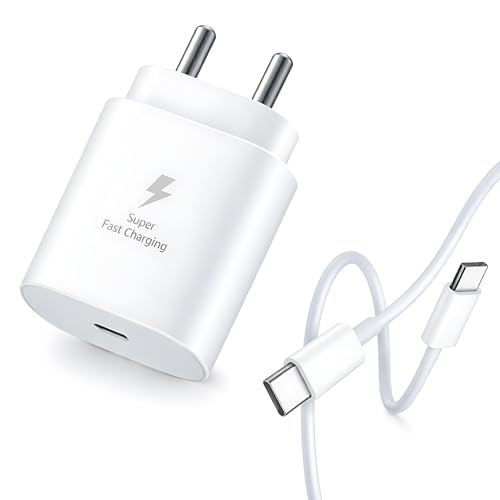 Image of MAK 25W Type C Super Fast Charger Adapter with Type-C Cable Compatible for Samsung A56, A36, F06, F05, F15, A16, M16, M06, M55s, M05, A06, A05, M35, S24 FE, White