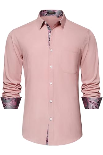 Image of HISDERN Mens Business Dress Shirts Long Sleeve Casual Button Down Shirt Formal Inner Collar Contrast Shirt for Men Wedding