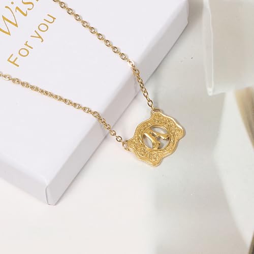 14K Gold Belt Buckle Necklace Western Style Initial Letter Pendant Necklace, Decorative Belt Buckle Frame Design
