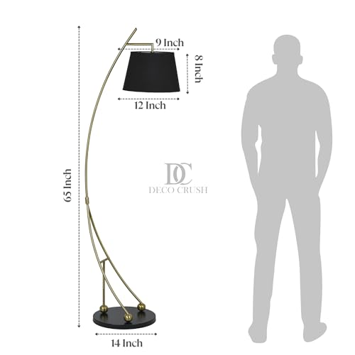 Image of Deco Crush Modern sculptural LED Floor Lamp Standing Brass Plating Antique Finish Gold 5.5ft Height with Matte Black Lampshade (Pack of 1)