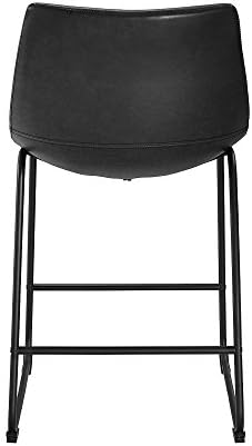 WE Furniture Black Faux Leather Barstool, Set of 2
