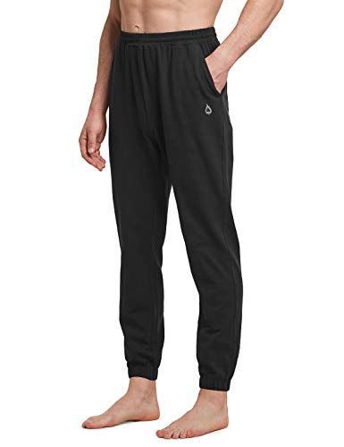 BALEAF Men's Cotton Jogger Sweatpants Tapered Fit Running Athletic Yoga Workout Pants Side & Back Pockets Black Size M