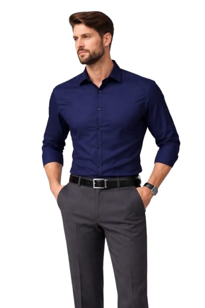 Men's Slim Fit Formal Shirt & Trouser Combo | Solid Full Sleeve Premium Cotton Blend Office Shirt with Flat Front Formal Pants | Business Casual Outfit for Office, Interview, Wedding-picture-20