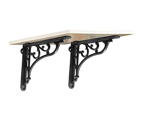 Image of GHAR DWAR Metal Handcrafted Shelf Bracket for Floating Shelves L Angle Decorative L Shaped Corner Brace Joint Heavy Duty Wall Mounted Shelf Supporter Brace Holder (Black, Pack of 2)