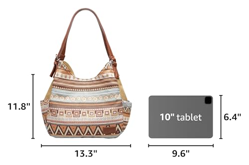Image of Worldlyda Women Canvas Hobo Purse Multi Pocket Tote Shopper Shoulder Bag Casual Top Handle handbag with Embroidery Ethnic