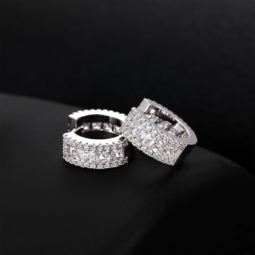 TRUMIUM Earrings For Men Women Cubic Zirconia Hoop Mens Silver Earrings Plated Huggie Cartilage Cuff Hypoallergenic Stud 10mm Round Circle2