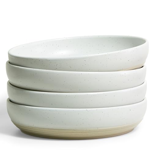 WILDMOS Pasta Bowls Set of 4,Ceramic Flat Pasta Bowls Ceramic Serving Bowls,Dinner Bowls,Stoneware Bowl Plates Set,Microwave & Dishwasher Safe