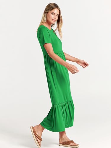 Image of ANRABESS Womens 2026 Summer Casual Maxi Dress A line Tiered Flowy Short Sleeve Crewneck T Shirt Beach Travel Long Dresses