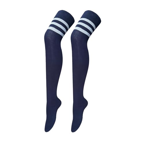 Image of Bestjybt Women Thigh High Socks Cotton Warm Striped Over Knee High Socks | Well-made, Not Sheer, Thick, Leg Warmers, Long Knee High Boot Socks, Comfortable, Thigh-friendly, Stay up, Fit Well