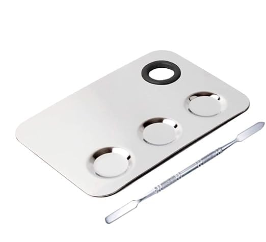 Stainless Steel Makeup Mixing Palette Nail-art Cosmetic 3-Well Mixer Spatula-image-14