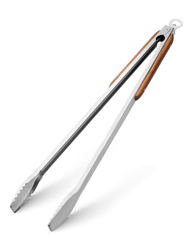 25" Extra Long BBQ Tongs with Wooden Handle, Heavy Duty