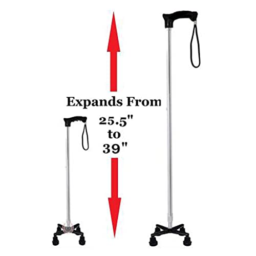 Image of Dr. Care 25-39 inch Height Adjustable Silver Aluminum Quadripod Walking Stick /Quad Stick for Adults, Old Person, and Patient
