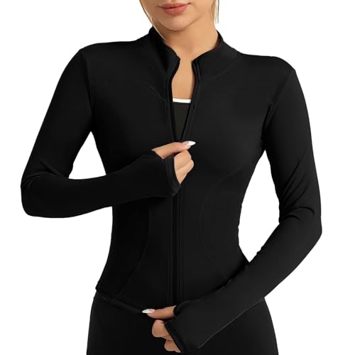 El Mejor Listado de Chaquetas deportivas favoritos de las personas. 49 Chaqueta Deportiva para Mujer, Ropa Fitness con Agujero para el Pulgar, Chaqueta De Yoga con Cremallera