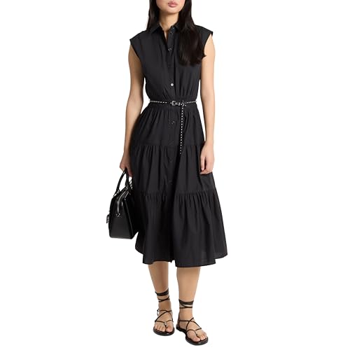 Robe chemise midi anti-froissement en popeline coton