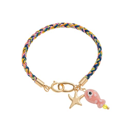DEKKRYNFV Abalorio trenzado de cerámica con diseño de estrella y pez, hilo colorido, unisex, ligero, joyería única hecha a mano para regalo, talla única, como se describe