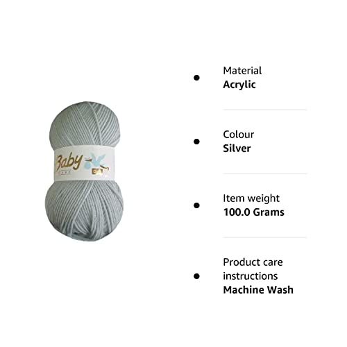 5 x 100g Woolcraft Babycare Baby Yarn, Wool, DK Double Knit (Silver 616) - Image 2