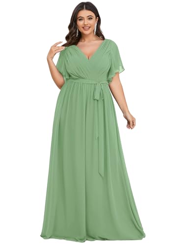 Image of Ever-Pretty Plus Women's Chiffon Bridesmaid Dress A-Line Empire Waist Floor Length Plus Size Formal Wedding Guest Dresses