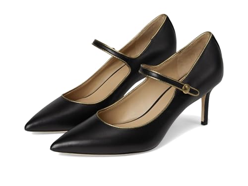 Image of Lauren Ralph Lauren Women's Lanette Metallic-Trim Mary Jane Pumps Flat, Black/Antique Gold, 2 UK