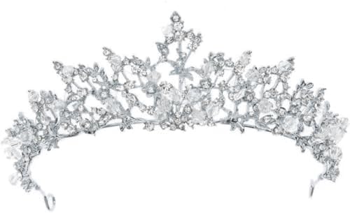Tiara kristallen kroon voor bridal, prinsessendiadeem, bruiloft, tiara, kroon, voor bruiloft, eindexamenfeesten, verjaardagen (0980-Zilver Kroon Oorbellen Ketting