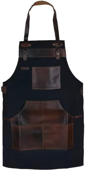 Professional Canvas Apron with Leather Pockets, Multiple Colors, Adjustable Straps