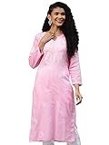 Ada Hand Embroidered Traditional Indian Chikankari Women’s Cotton Pink Kurta Kurti Tunic Dress A302192 (4XL)