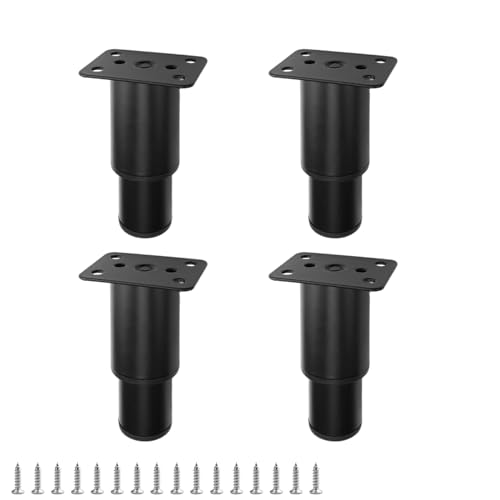 SPRHR 4 Piece Furniture Legs, Adjustable Feet for Worktop, Black Bathroom Furniture Legs, with Mounting Screws, Suitable for Sofa, Table, Bed