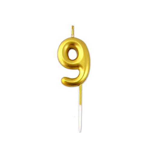 Image of AR Giftzadda 9 Number Cake Topper Golden Chrome Candle for 2nd Birthday /Anniversary Party Celebrations Pack of 1 (9 Number Gold Chrome Candle)