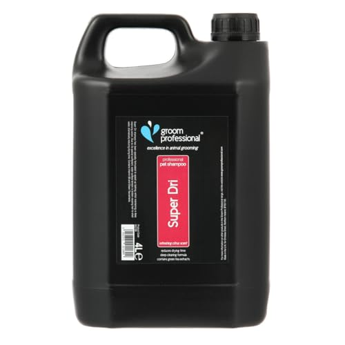 GROOM PROFESSIONAL Super Dri Dog Shampoo - Deep Cleansing Dog Shampoo for Smelly Dogs - Dramatically Cuts Drying Times During Grooming - Great for Thick-Coated Breeds - Citrus Scent, 4 Litre