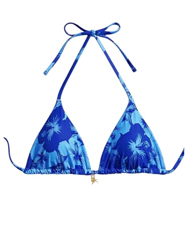 SOLY HUX Women's Floral Print Triangle Bikini Tops Hawaiian Halter Tie Back Bathing Suit Tops Summer Swimsuit Top Only