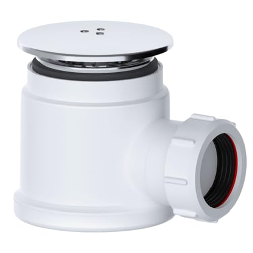 HULTHOR 50mm Shower Trap with Chrome Cover – Fast Flow Waste with Odour Seal & Hair Catcher – Fits 40mm Pipe – Shower Tray Compatible – Removable Cover – Bathroom Drain Fitting