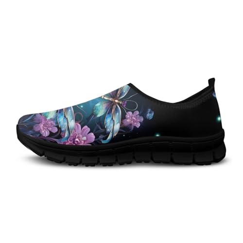 Butterfly Dragonfly Flower Print Women's Slip on Shoes Loafer Mesh Running Shoes Nurse Walking Sneakers Memory Foam Casual Sock Shoes for Camping3