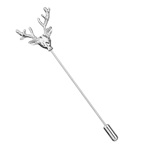 Preisvergleich Produktbild Fenical Hirschkopf Lange Brosche Pins für Frauen Männer Anzug Mantel Zubehör Weihnachtsdekoration (Silber)