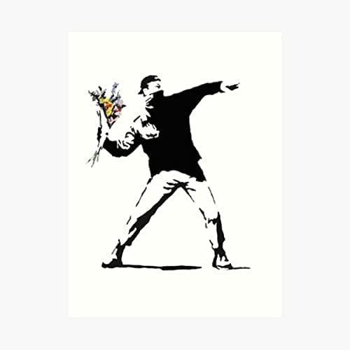 Rpw Roystone Print Works Black Banksy Flower Bomber Reproduction Wall Art Poster Print (A3)