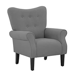 YOLENY Modern Accent Chair,High Back Armchair,Upholstered Fabric Button Single Sofa with Wooden Legs for Living Room,Bedroom,Club,Grey