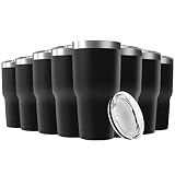 Deitybless 30oz Stainless Steel Travel Mug with Lid, 8 Pack Double Wall Vacuum Insulated Bulk Tumbler, Powder Coated Coffee Cup Suitable for Vehicle Cup Holders(Black)