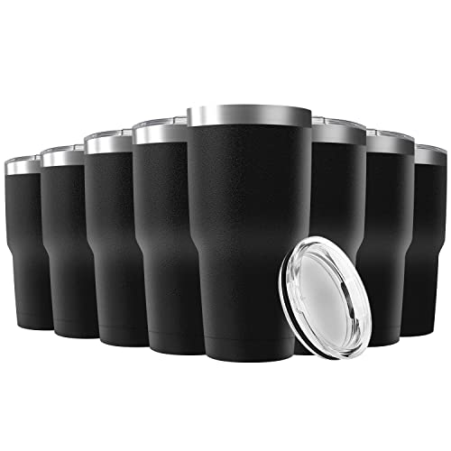30oz Stainless Steel Travel Mug with Lid, 8 Pack Double Wall Vacuum Insulated Bulk Tumbler, Powder Coated Coffee Cup Suitable for Vehicle Cup Holders(Black)