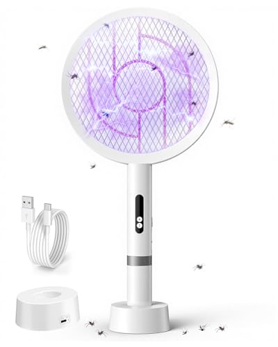 Molxss Electric Fly Swatter Rechargeable 1800mAh 4000V High Voltage Mosquito Zapper Racket USB Type-C Electric Mosquito Swatter Bug Zapper Bat with Charging Base for Indoor Outdoor