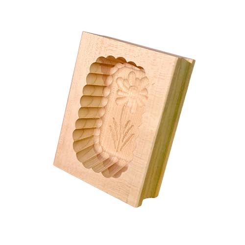 Moule à Beurre Artisanal en Bois de Hêtre, Motif Épis de Blé ou Fleur Sculptée, Rectangulaire, Accessoire de Cuisine Traditionnel Fait Main (Petit Fleur ( 12 x 9 x 4 cm ))