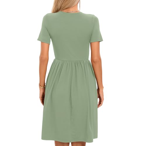Image of Women's Spring Casual Short Sleeve A-Line Midi Loose Fit Teacher Dresses T-Shirt Flowy Work Travel Sundress with Pockets 2026