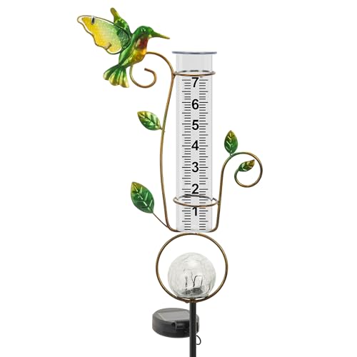 Rain Gauge Outdoor - Solar Rain Gauges Hummingbird Decorative with