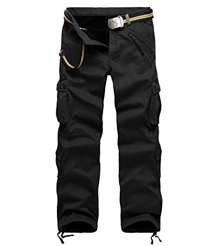 Aoyog Thicken Mens Winter Fleece Lined Cargo Pant Windproof Work Pants(Black#1), 32W*32L #TOP24
