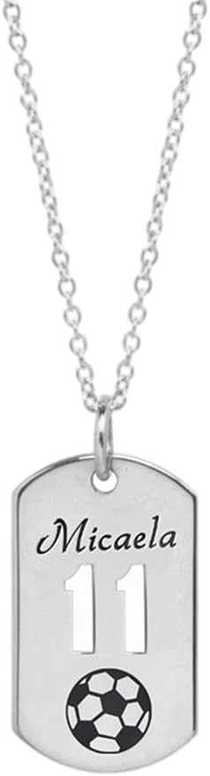 Personalized Dog Tag Pendant Necklace Engraved Custom with Name Jersey Number
