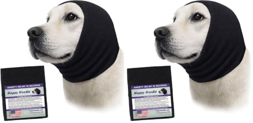 Image of Happy Hoodie The Original Dog & Cat Calming Band - American Brand - Anxiety Relief /Noise Protection - Grooming - Thunder - Fireworks (Black) - Since 2008, Large (Pack of 2)